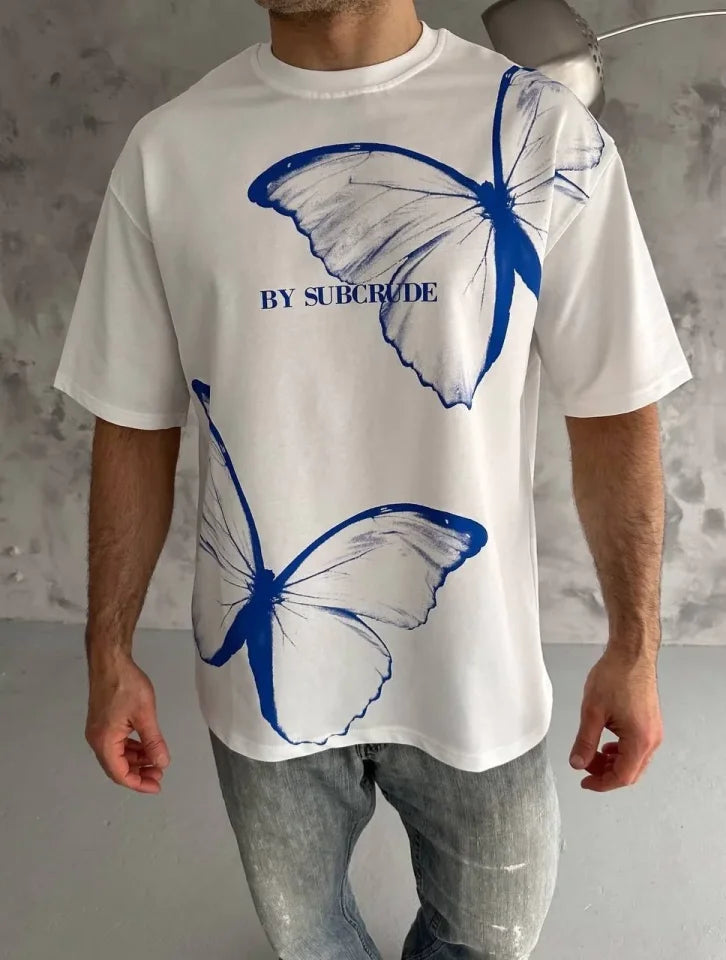 Unisex Crew Neck Printed Oversize T-Shirt - White