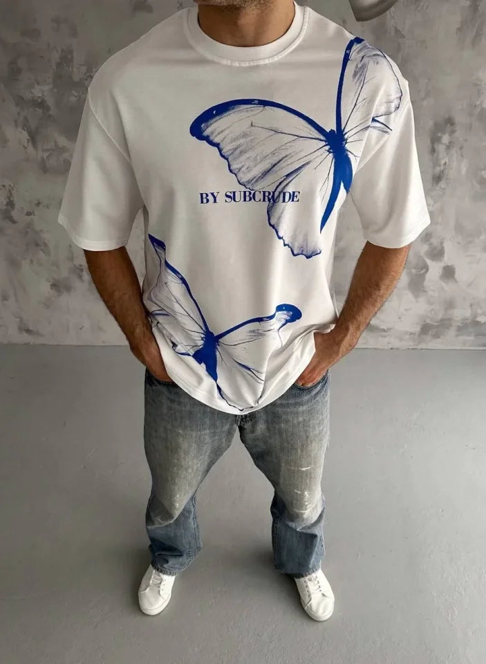 Unisex Crew Neck Printed Oversize T-Shirt - White