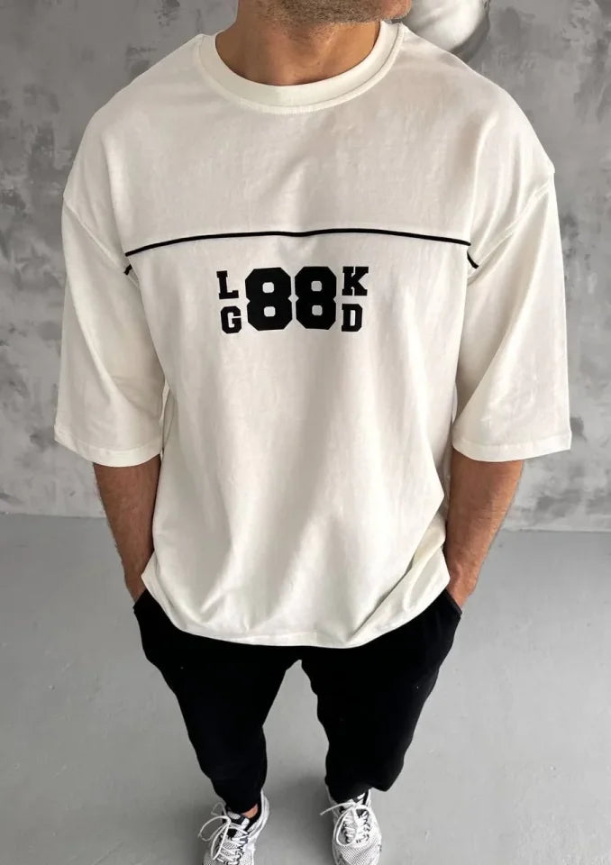 Unisex Crew Neck Printed Oversize T-Shirt - White