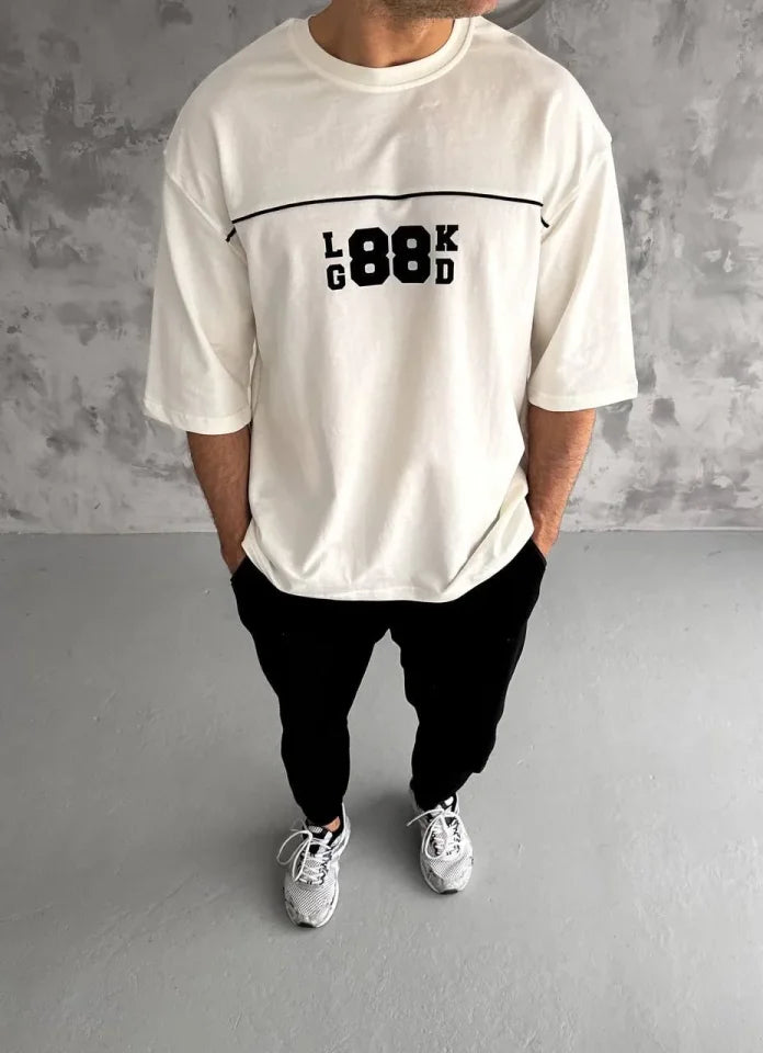 Unisex Crew Neck Printed Oversize T-Shirt - White