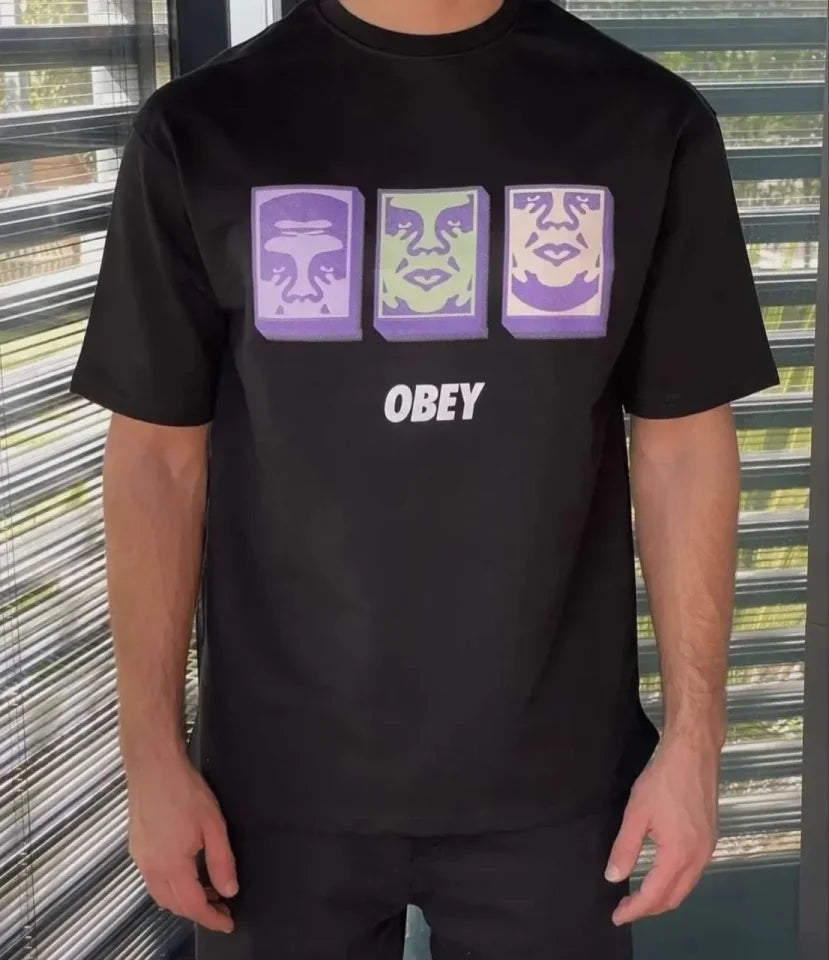 Unisex Crew Neck Printed Oversize T-Shirt - Black