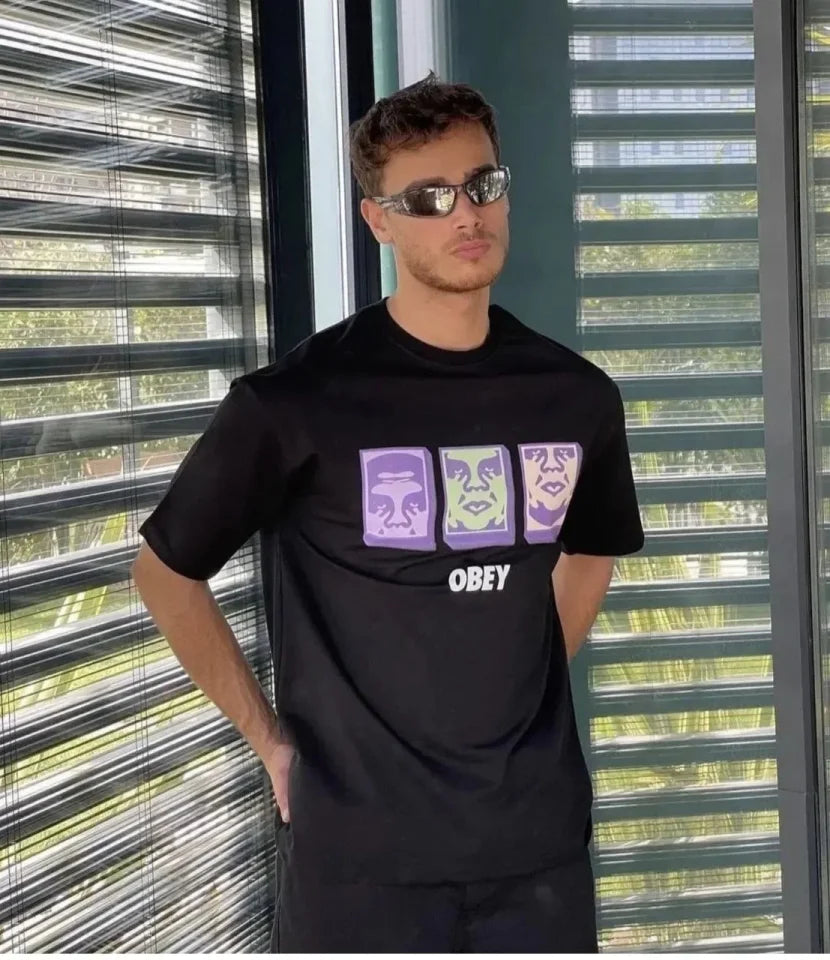Unisex Crew Neck Printed Oversize T-Shirt - Black