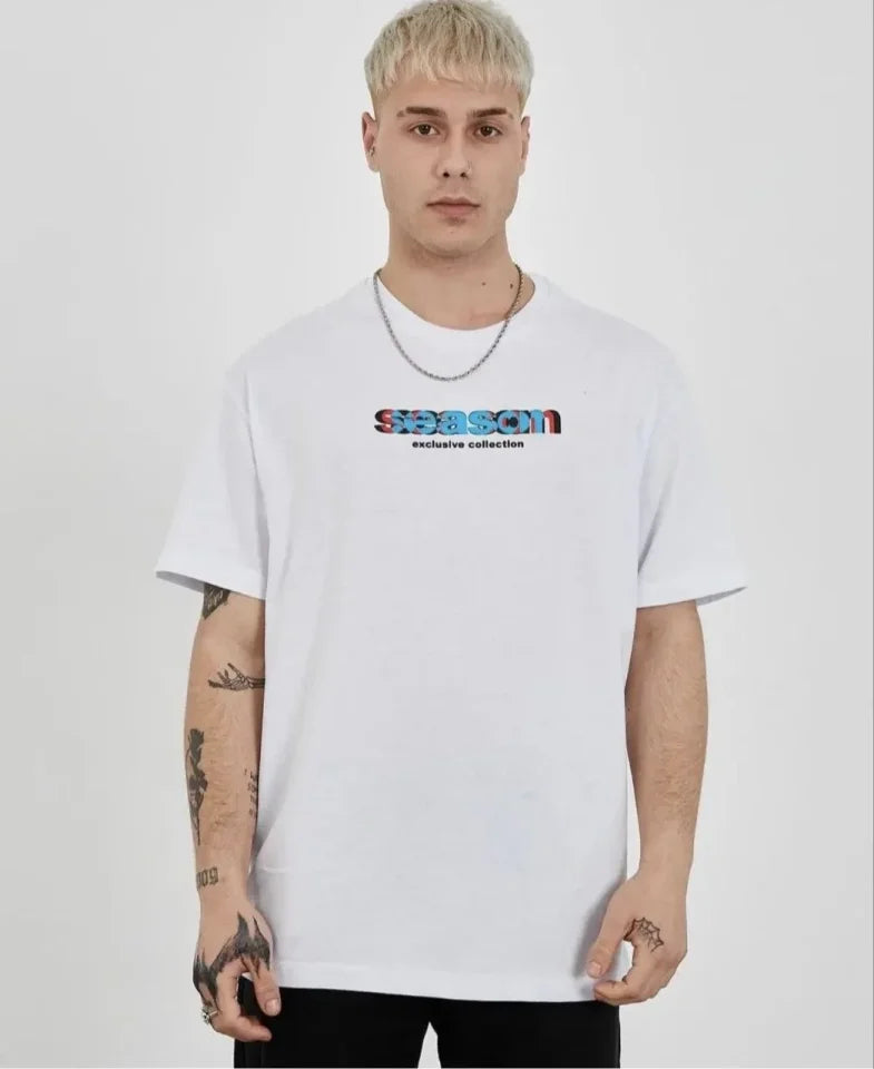 Unisex Crew Neck Printed Oversize T-Shirt - White
