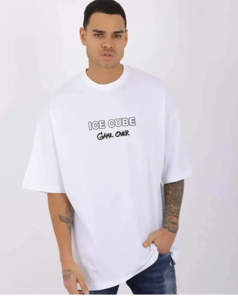 Unisex Crew Neck Printed Oversize T-Shirt - White