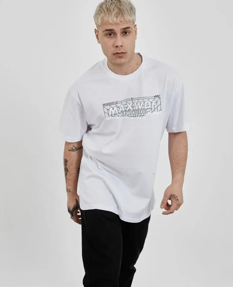 Unisex Crew Neck Printed Oversize T-Shirt - White
