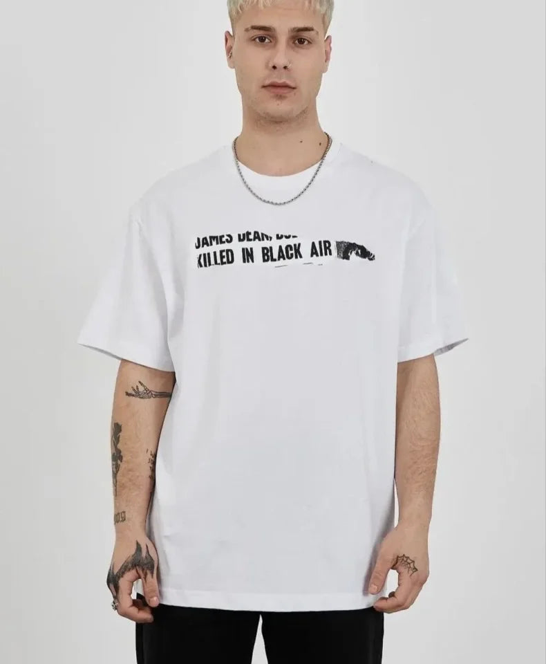 Unisex Crew Neck Printed Oversize T-Shirt - White
