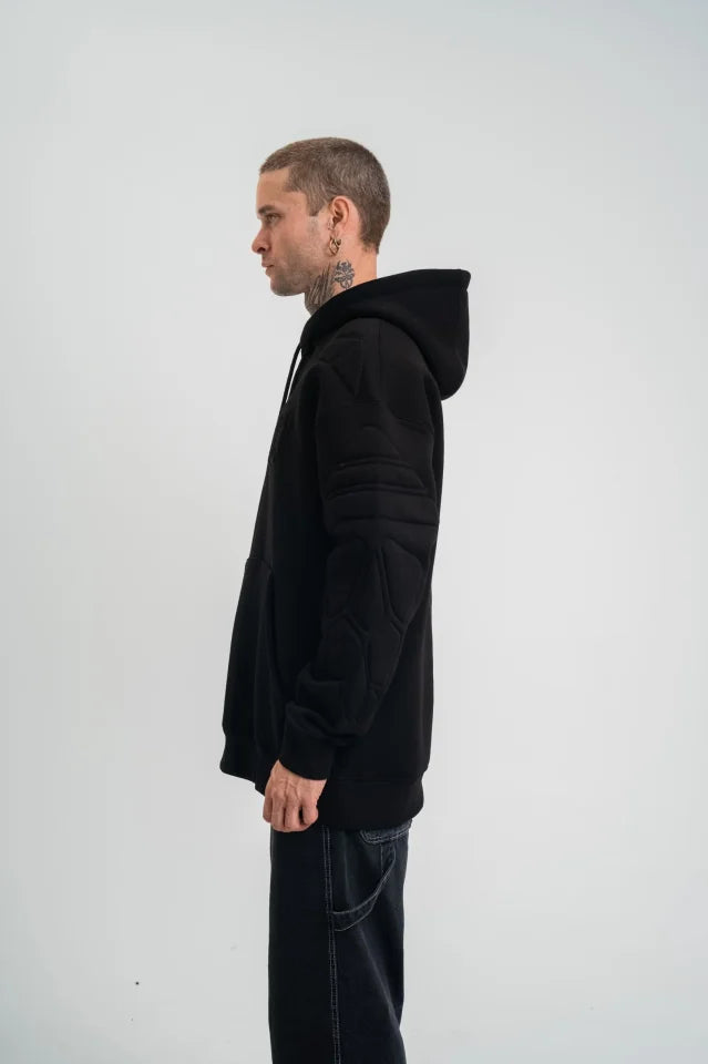 Double Oversize Kapüşonlu Nakışlı SweatShirt - Siyah