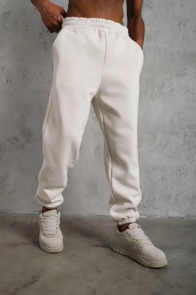 Men's Triple Thread Sweatpants with Elastic Waist - White