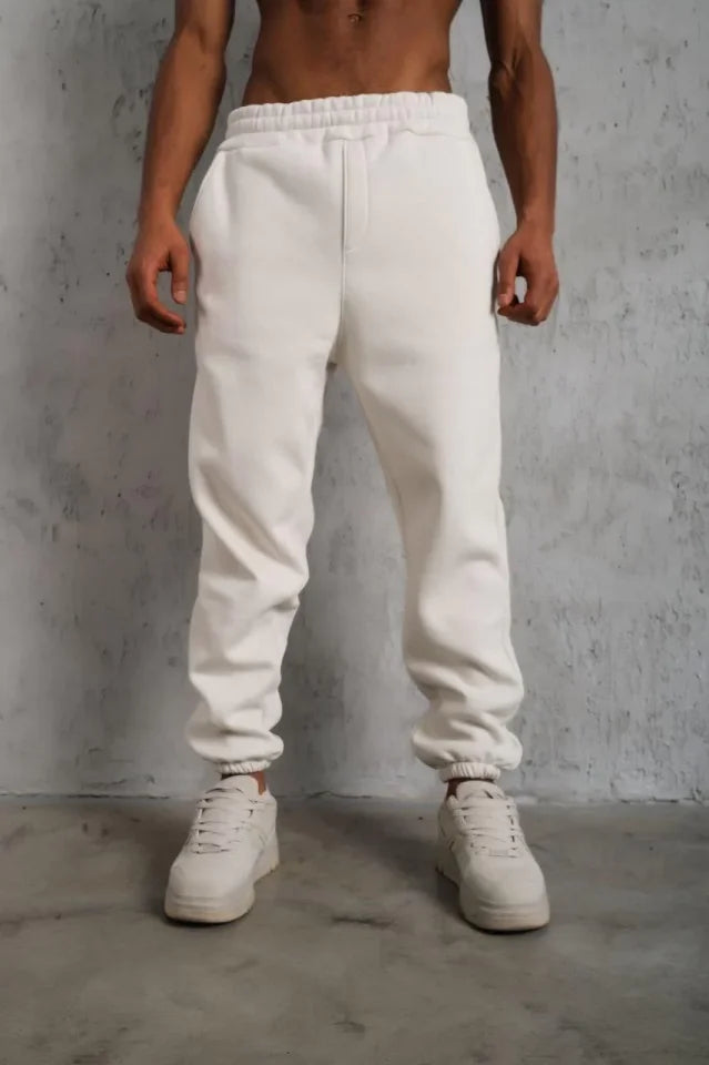 Men's Triple Thread Sweatpants with Elastic Waist - White