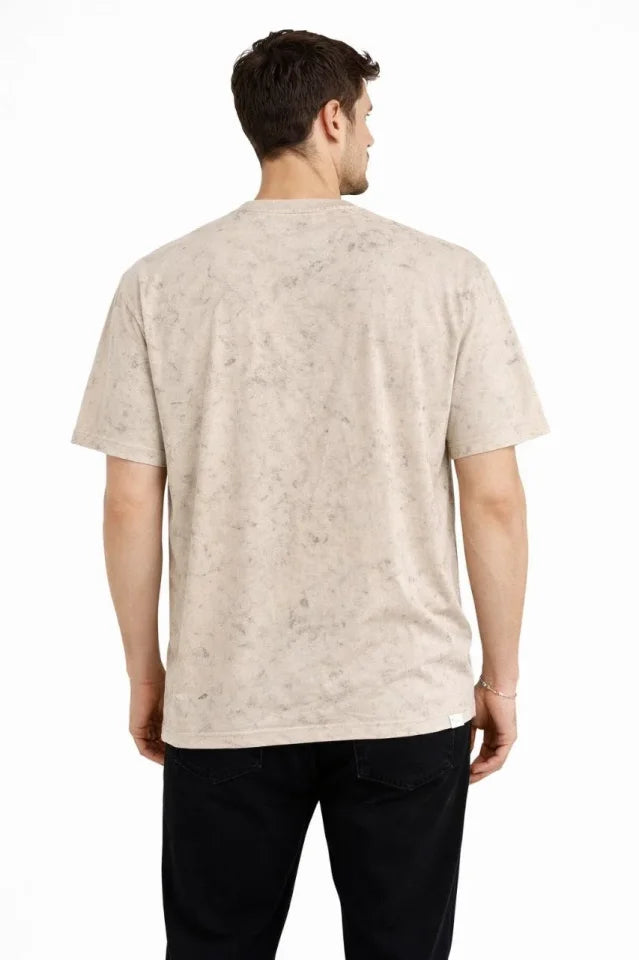 Men's Acid Wash Crew Neck Short Sleeve Oversize T-Shirt - Beige