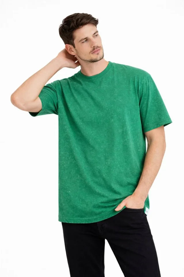 Men's Acid Wash Crew Neck Short Sleeve Oversize T-Shirt - Green