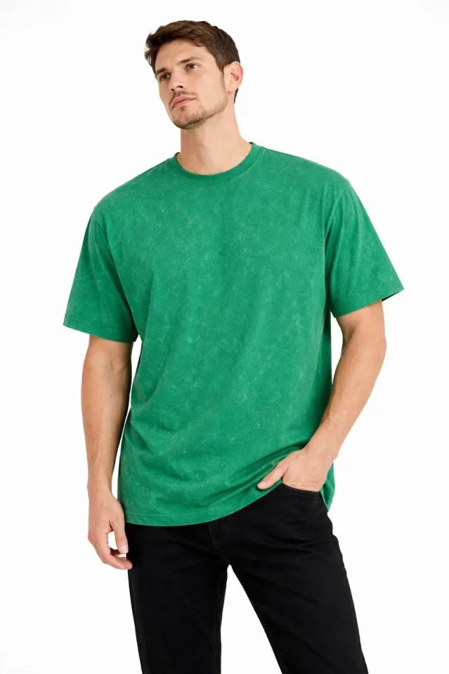 Men's Acid Wash Crew Neck Short Sleeve Oversize T-Shirt - Green