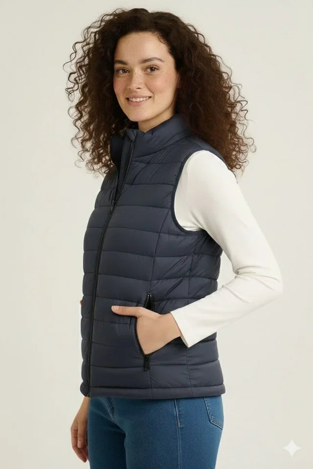 Quilted Puffer Zippered Vest Water-Repellent Quilted Lined Fabric with Pockets Lightweight Winter Sport Casual Fit - Navy Blue