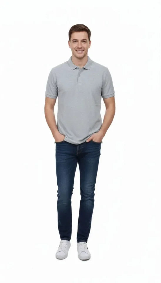 Erkek Pike Kumaş Düğmeli Yaka Regular Fit Günlük Kısa Kol Tişört T-shirt - Gri