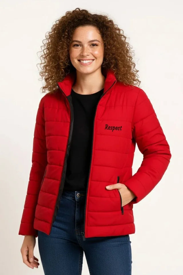 Micro Water-Repellent Quilted Printed Lined Zip-Up Bomber Jacket - Red