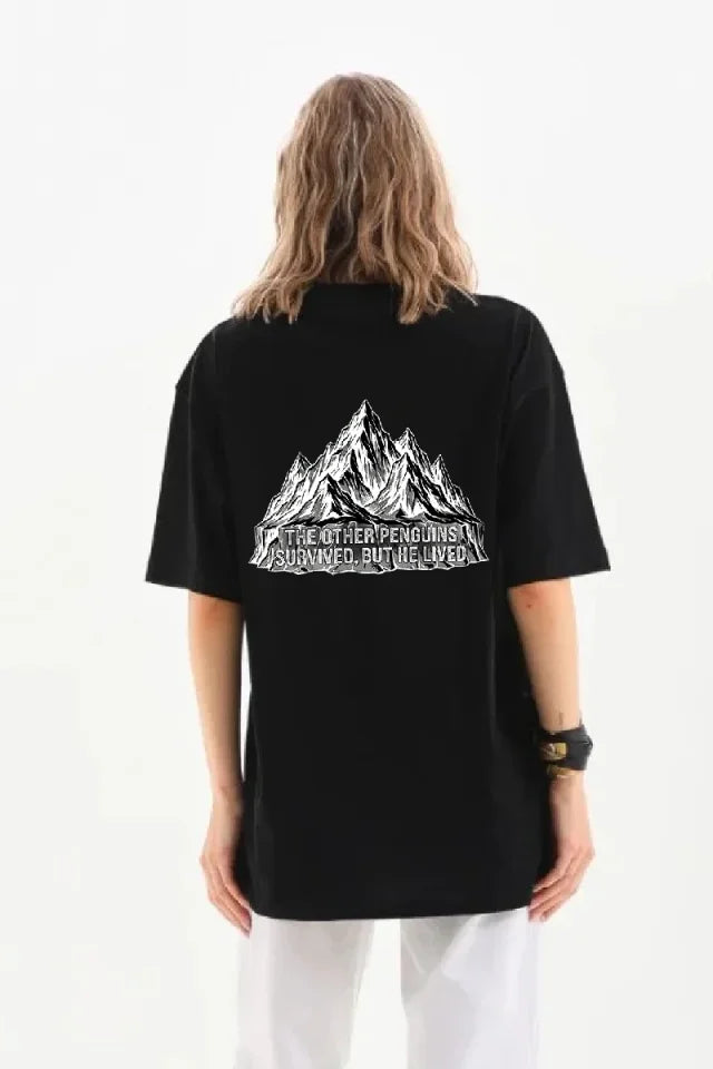 Nihilist Penguin Themed Oversize Crew Neck T-Shirt - Black