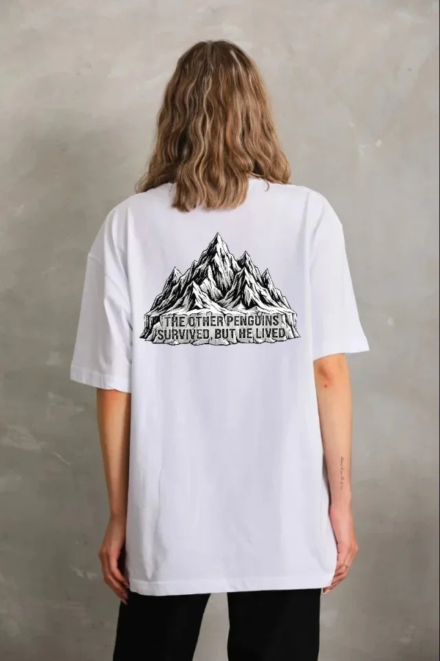 Nihilist Penguin Themed Oversize Crew Neck T-Shirt - White