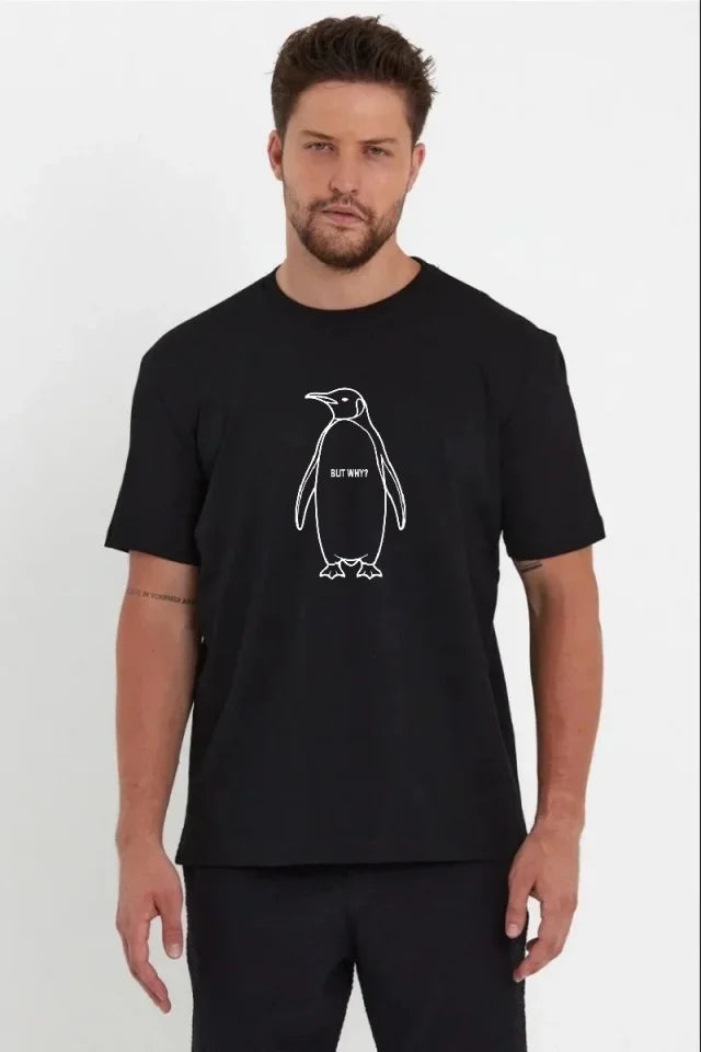 Men's Nihilist Penguin Special Design Oversize Crew Neck T-Shirt - Black