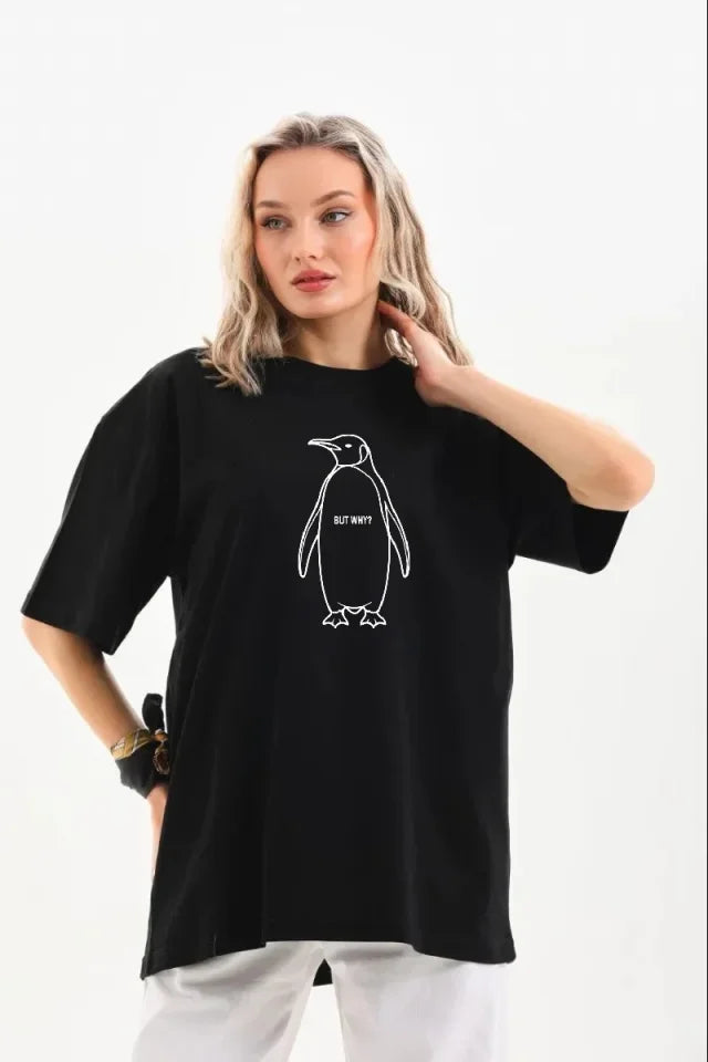 Nihilist Penguin Special Design Oversize Crew Neck T-Shirt - Black