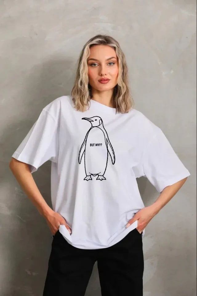 Nihilist Penguin Special Design Oversize Crew Neck T-Shirt - White