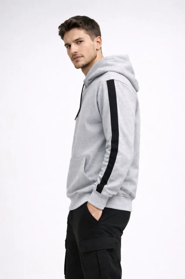Men's Striped Hooded Sweatshirt Oversize 3-Ply Cotton - White