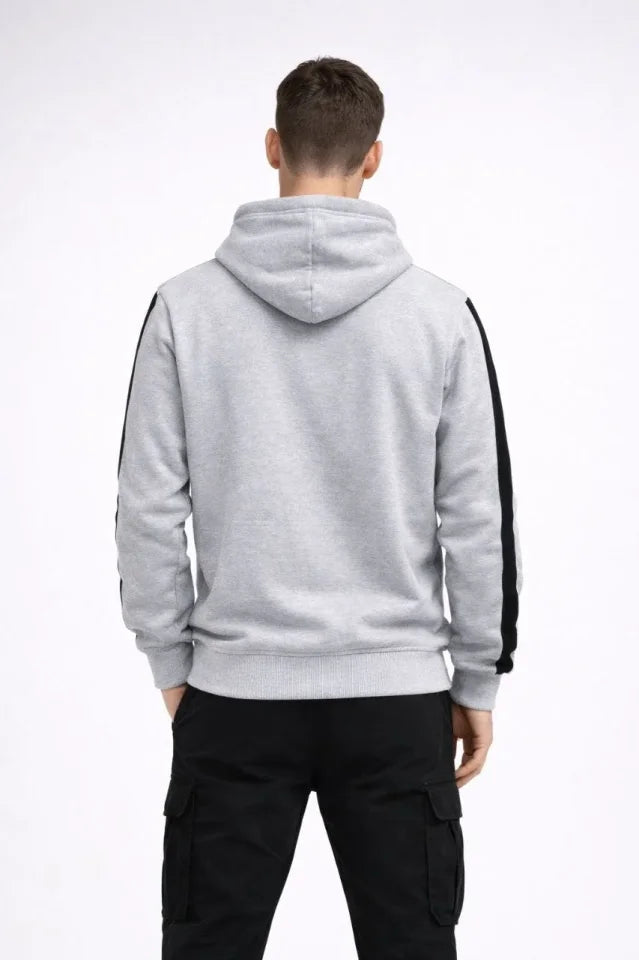 Men's Striped Hooded Sweatshirt Oversize 3-Ply Cotton - White