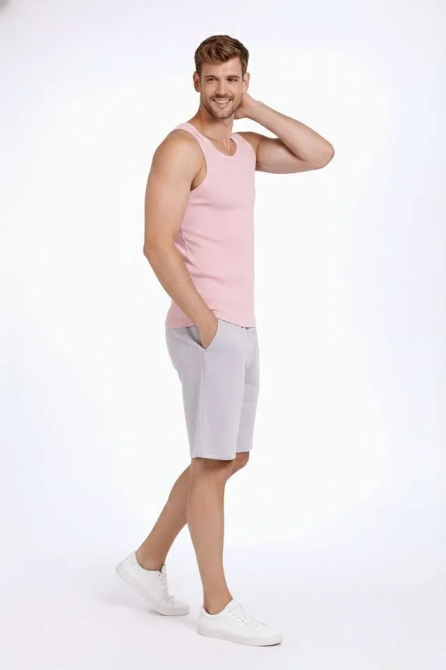 Men's Ribbed Tank Top Zero Collar Slim Fit Back Printed Sports Tank - Pink