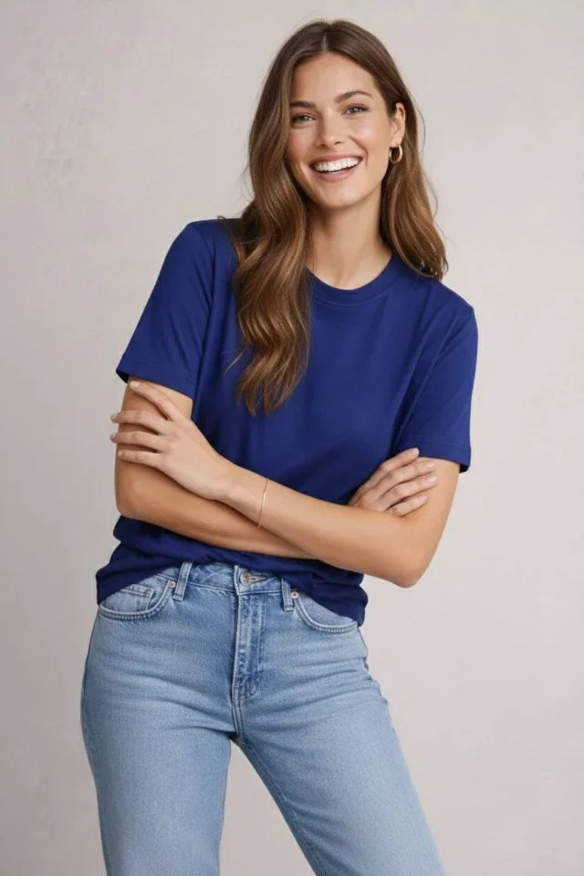 Osy Modal Soft Textured Fabric Crew Neck T-shirt - Navy