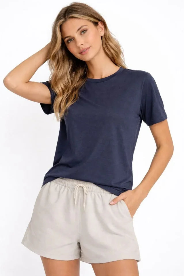 Osy Modal Soft Textured Fabric Crew Neck T-shirt - Indigo