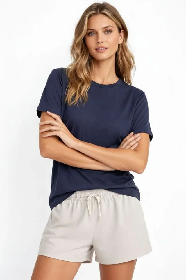 Osy Modal Soft Textured Fabric Crew Neck T-shirt - Indigo