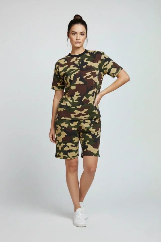 Camouflage Patterned T-Shirt and Shorts Set – Daily Comfortable Fit Summer 2-Piece Combo - Camouflage