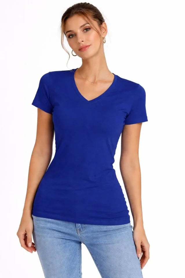 T-Shirt V-Neck Slim Fit Stretchy T-shirt Daily Basic Body - Indigo