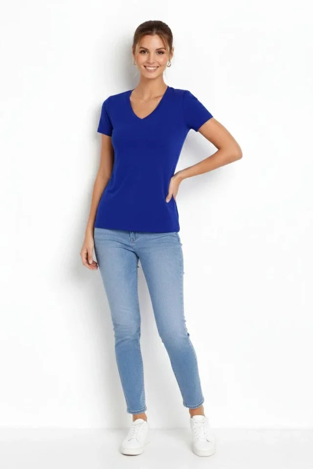 T-Shirt V-Neck Slim Fit Stretchy T-shirt Daily Basic Body - Indigo