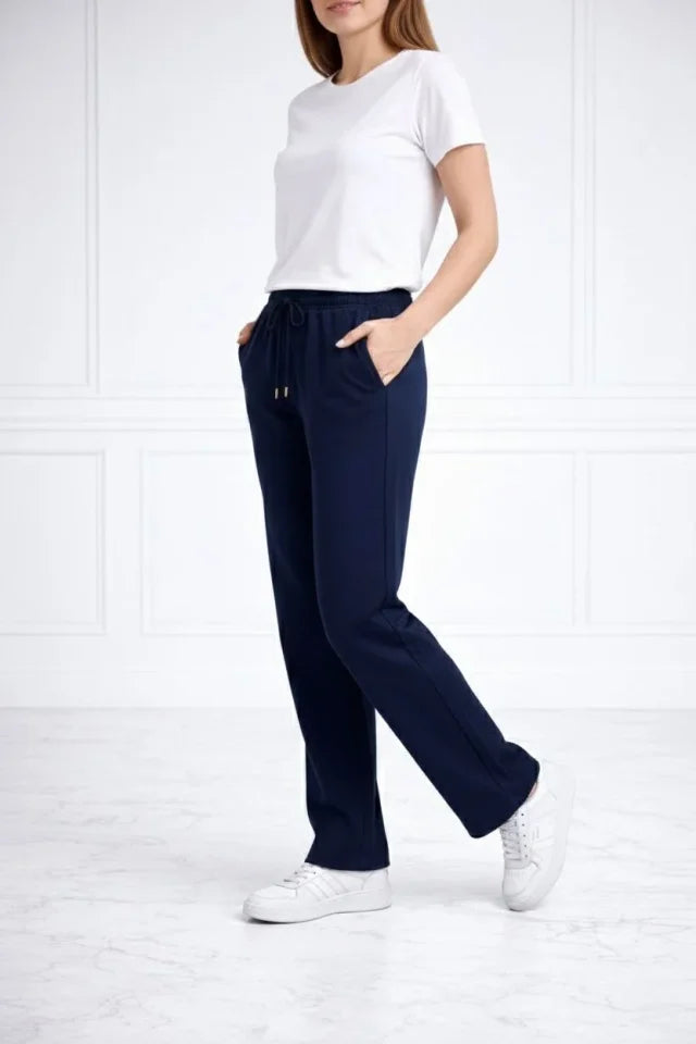 Straight Leg Elastic Waist Drawstring Daily Sports Sweatpants Relaxed Fit - Navy
