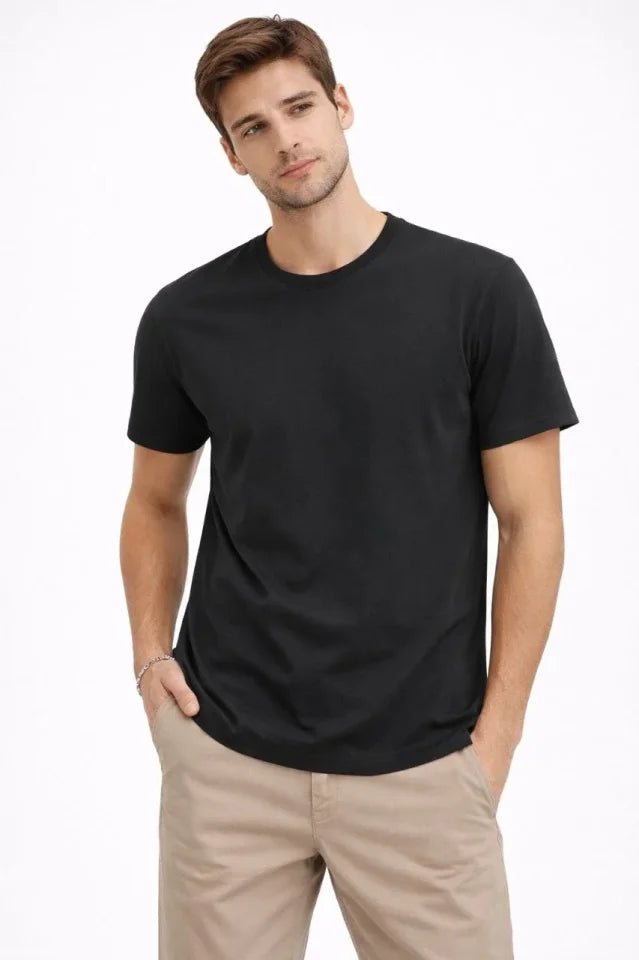 Men's Crew Neck T-Shirt Regular Fit Basic Cotton Daily Use T-shirt - Black