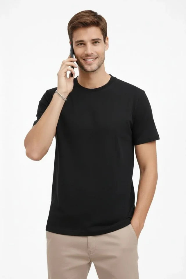 Men's Crew Neck T-Shirt Regular Fit Basic Cotton Daily Use T-shirt - Black