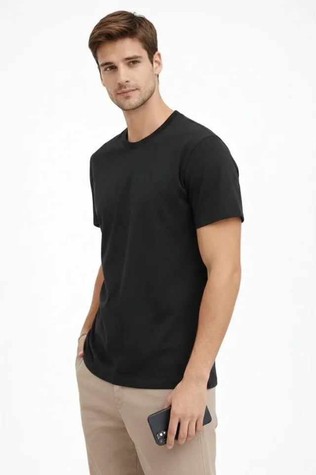 Men's Crew Neck T-Shirt Regular Fit Basic Cotton Daily Use T-shirt - Black