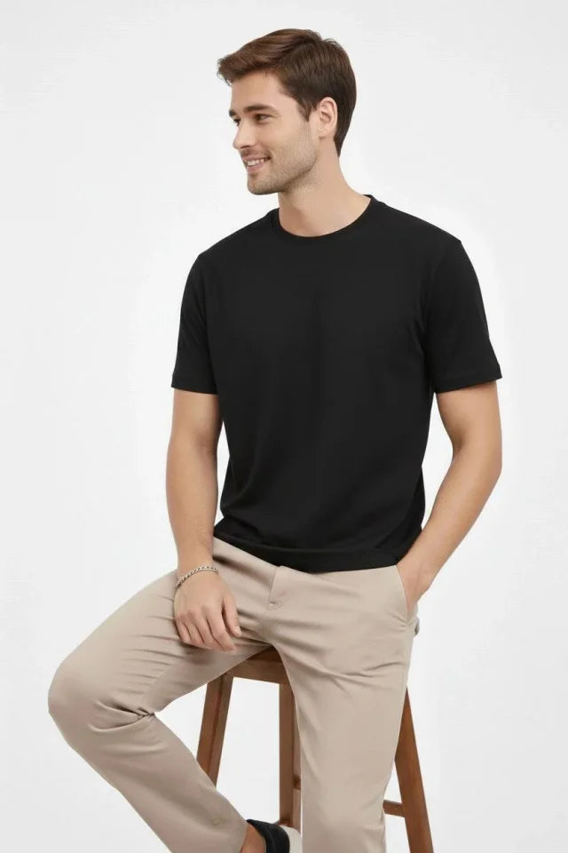 Men's Crew Neck T-Shirt Regular Fit Basic Cotton Daily Use T-shirt - Black