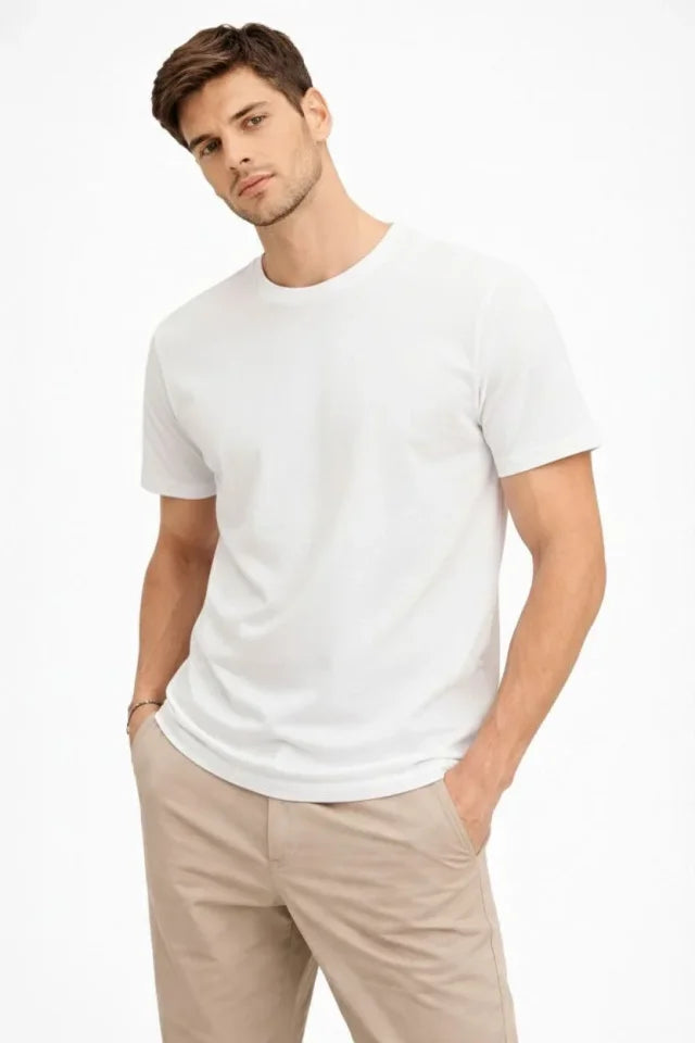 Men's Crew Neck T-Shirt Regular Fit Basic Cotton Daily Use T-shirt - White