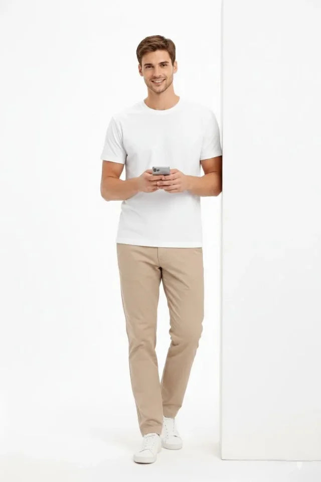 Men's Crew Neck T-Shirt Regular Fit Basic Cotton Daily Use T-shirt - White