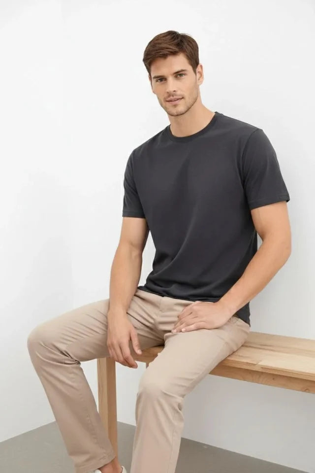 Men's Crew Neck T-Shirt Regular Fit Basic Cotton Daily Use T-shirt - Charcoal