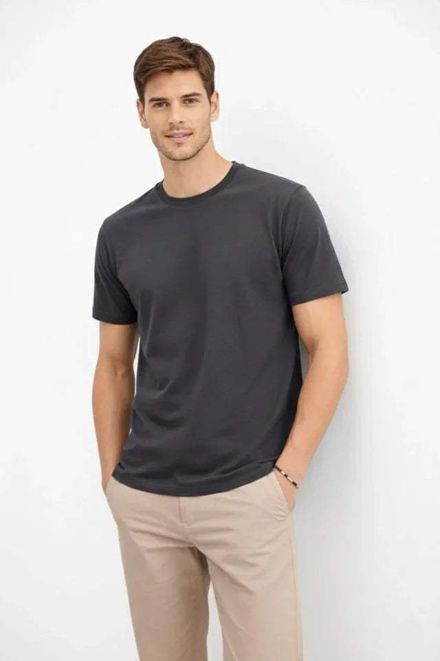 Men's Crew Neck T-Shirt Regular Fit Basic Cotton Daily Use T-shirt - Charcoal