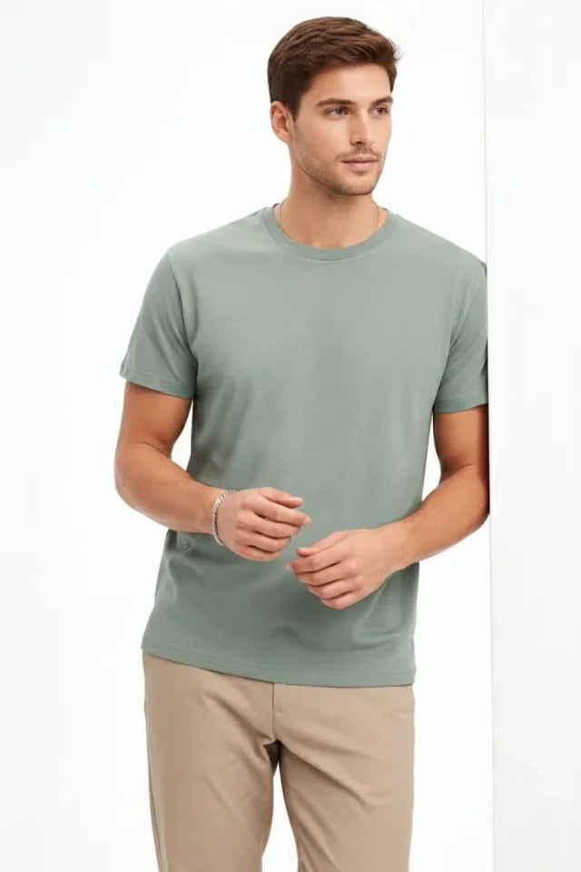 Men's Crew Neck T-Shirt Regular Fit Basic Cotton Daily Use T-shirt - Mint Green