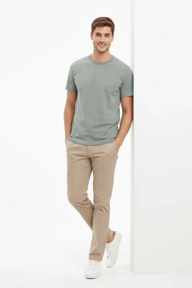 Men's Crew Neck T-Shirt Regular Fit Basic Cotton Daily Use T-shirt - Mint Green