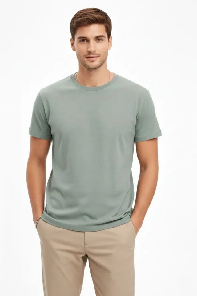 Men's Crew Neck T-Shirt Regular Fit Basic Cotton Daily Use T-shirt - Mint Green