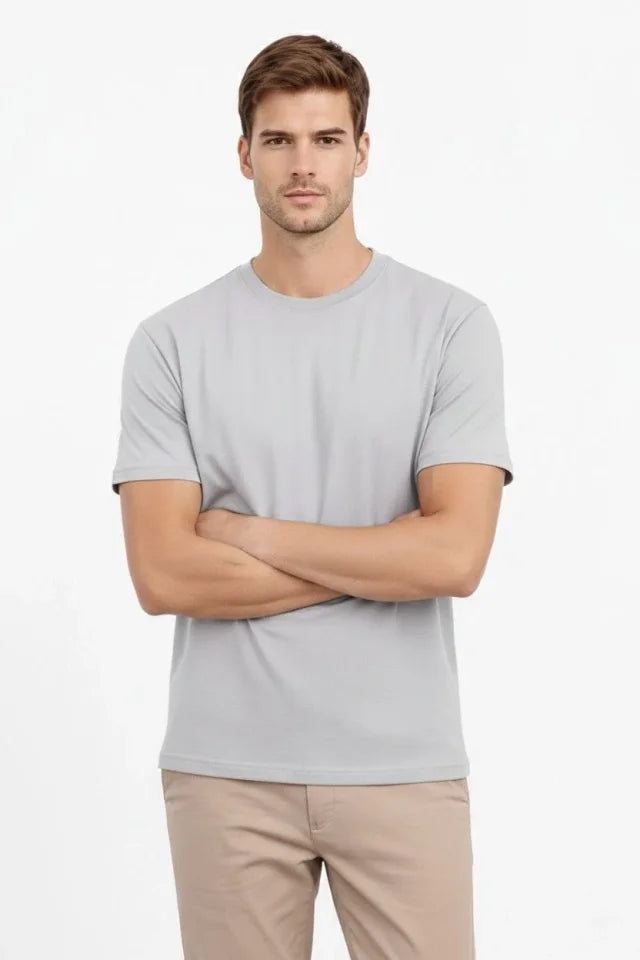 Men's Crew Neck T-Shirt Regular Fit Basic Cotton Daily Use T-shirt - Gray