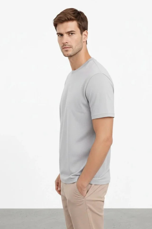 Men's Crew Neck T-Shirt Regular Fit Basic Cotton Daily Use T-shirt - Gray
