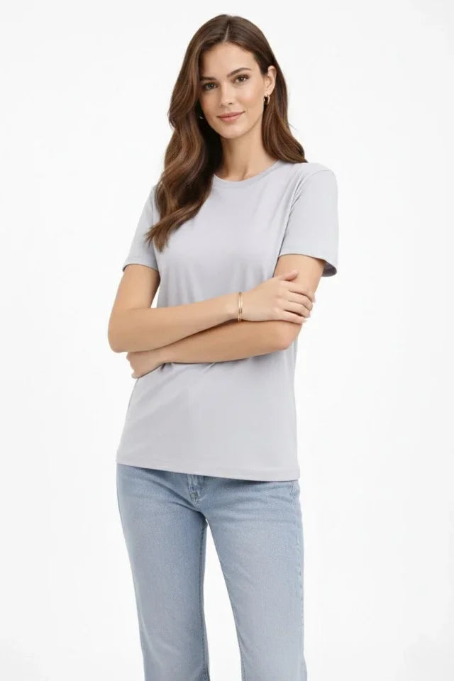 Crew Neck T-Shirt Regular Fit Basic Cotton Daily Use T-shirt - Gray