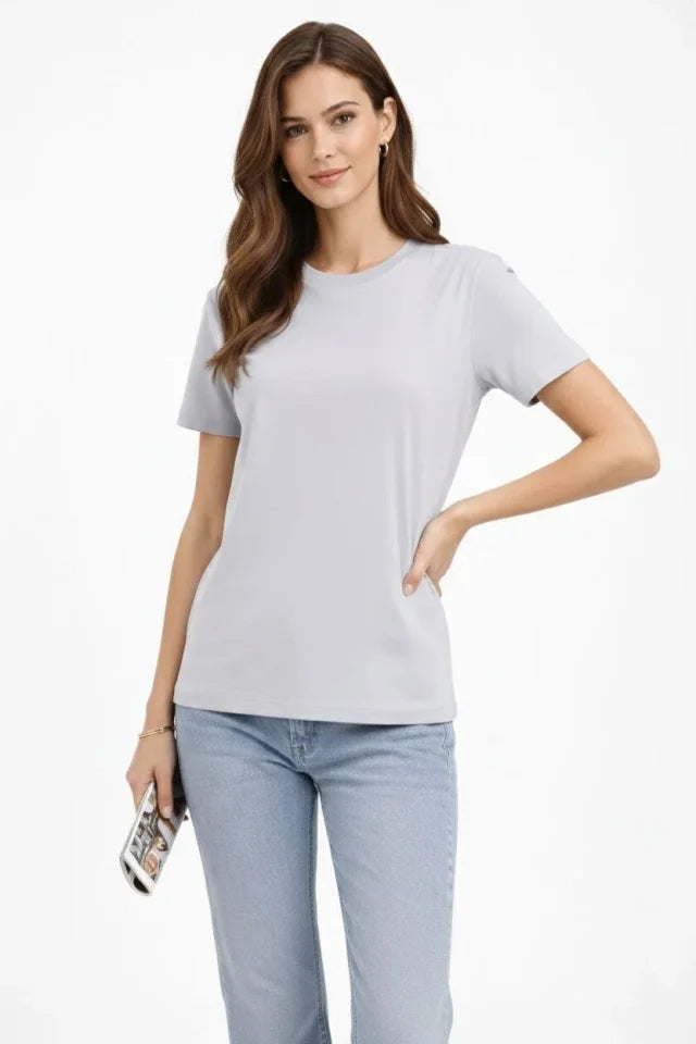 Crew Neck T-Shirt Regular Fit Basic Cotton Daily Use T-shirt - Gray