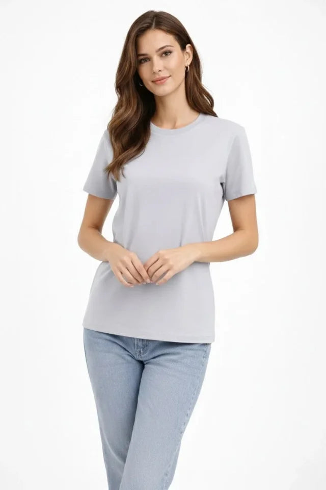 Bisiklet Yaka Tişört Regular Kalıp Basic Pamuklu Günlük Kullanım T-shirt - Gri